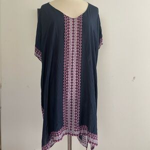 NWOT SEAFOLLY AUSTRALIA NAVY VISCOSE KAFTAN BEACH COVER UP W/ NATIVE PATTERN